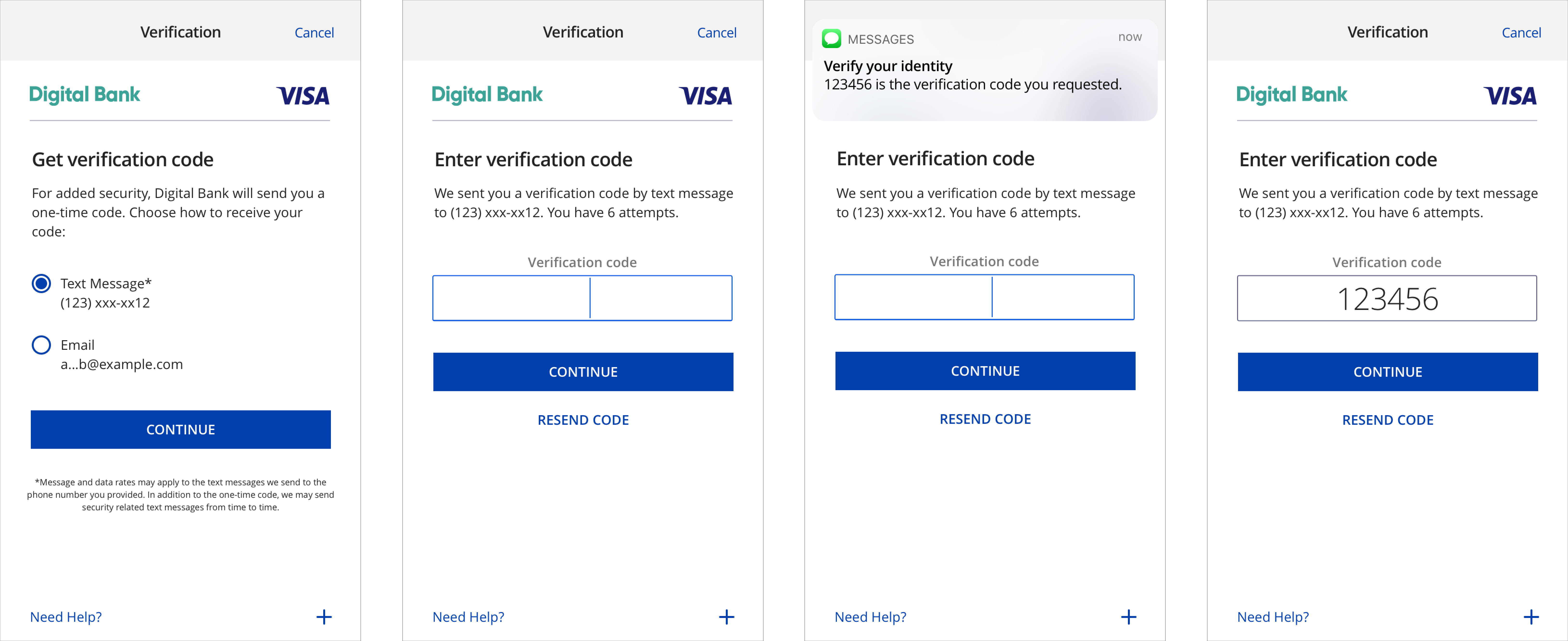 Receive and enter verification code flow for Out of Band flow - mobile in-app native view