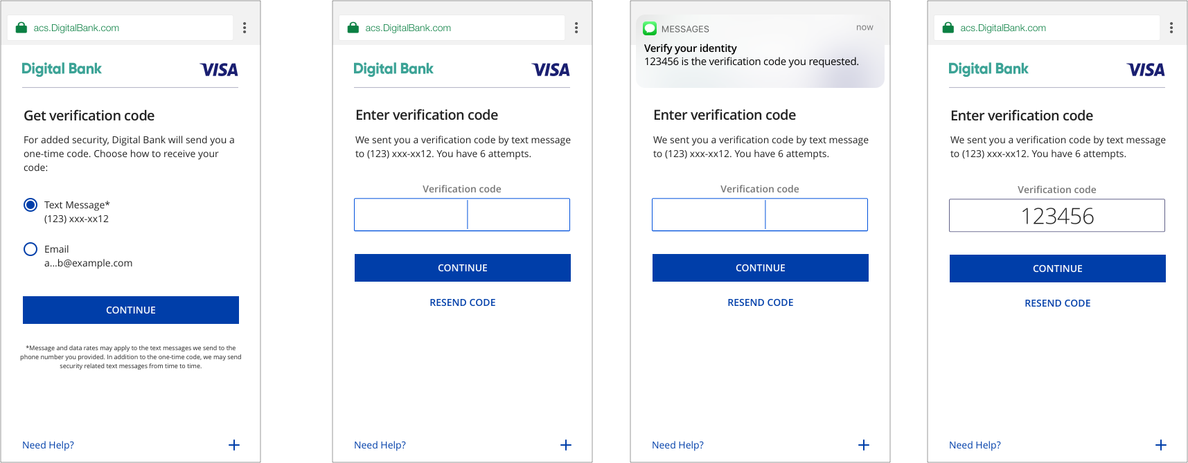 OTP + KBA Mobile Browser key screens